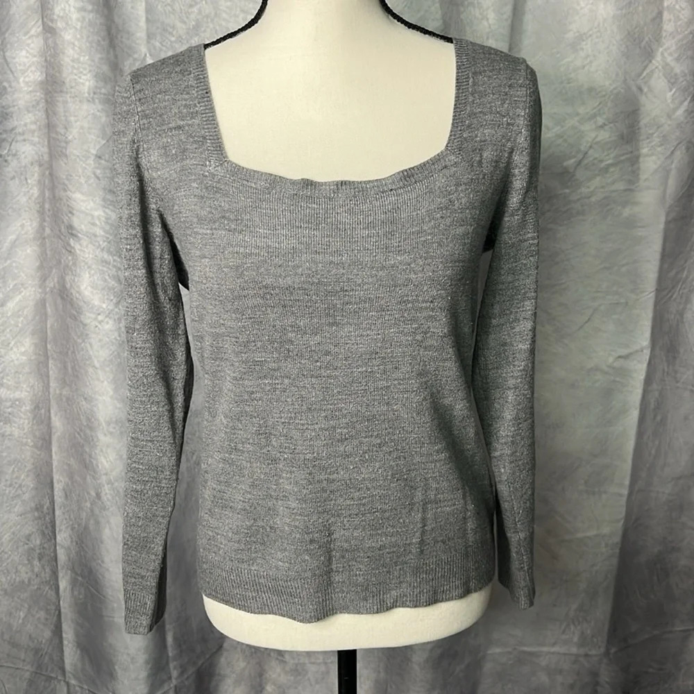 New York & Company Gray Square Neck Long Sleeved - size Medium
